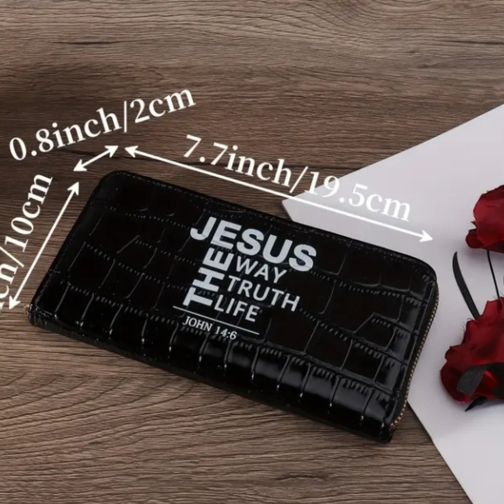 Black Leather Wallet NWOT with inspirational writing - Picture 3 of 4